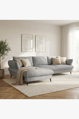 Ecksofa Stoff New York Hellgrau mit Schlaf- und